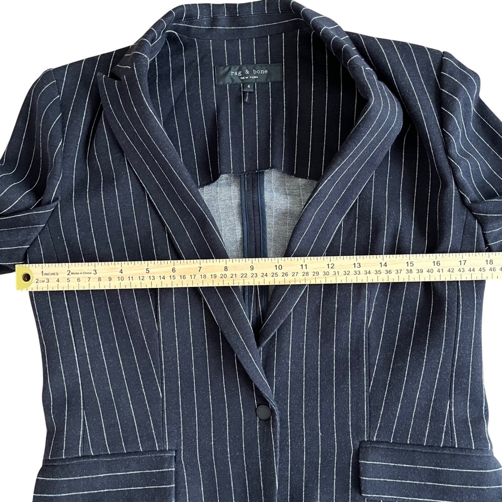 Rag & Bone Women's Black White Pinstripe Cotton Knit Blazer Jacket Size 4 - Picture 8 of 10